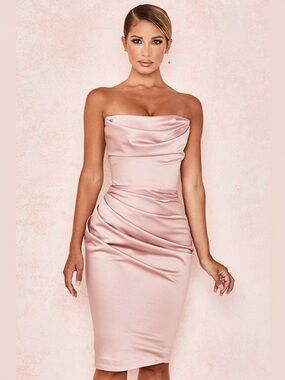 House of CB Emilia Blush Pink Satin Strapless Corset Dress Glam Coquette XL L+